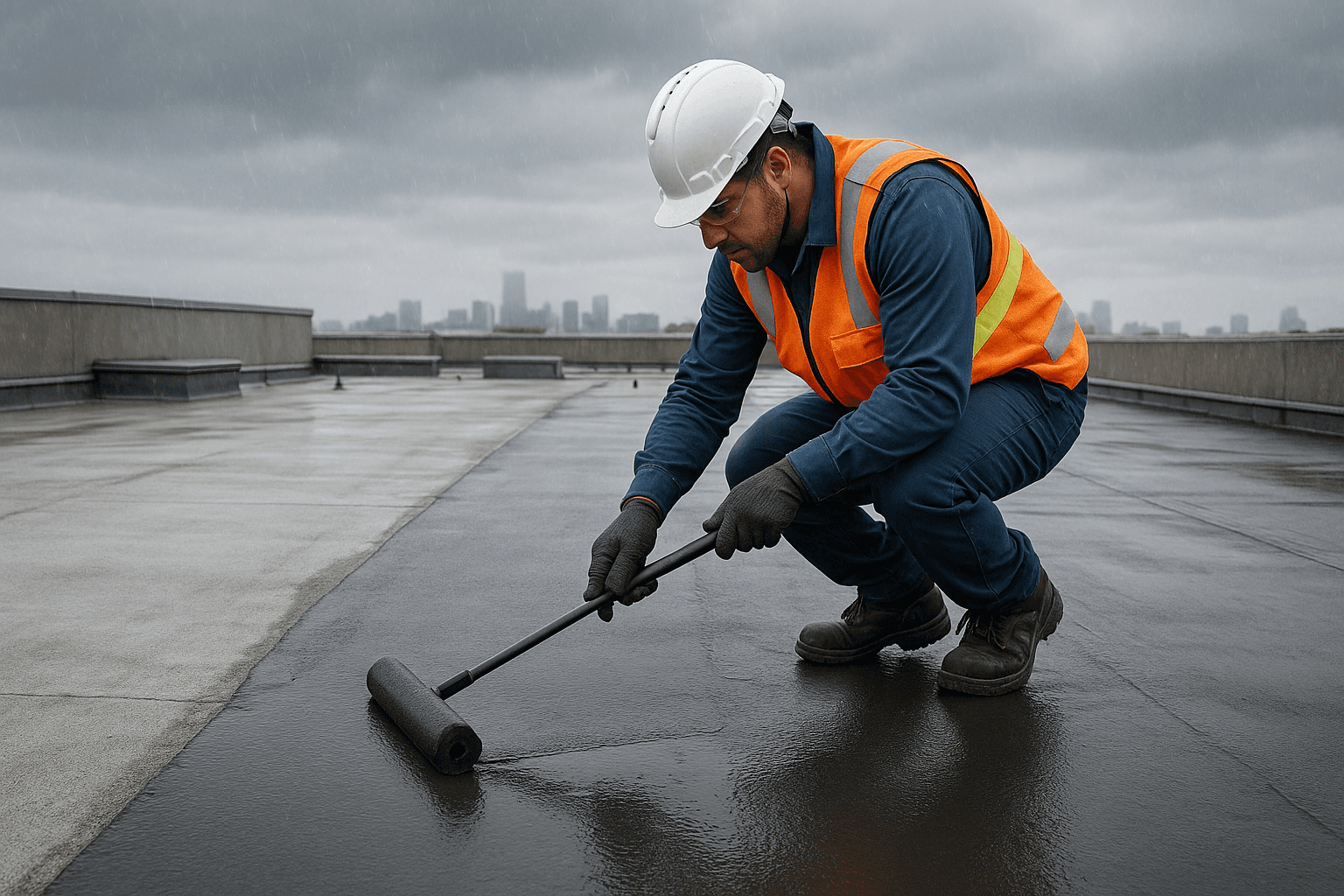 Roofer using a tablet with AI analytics